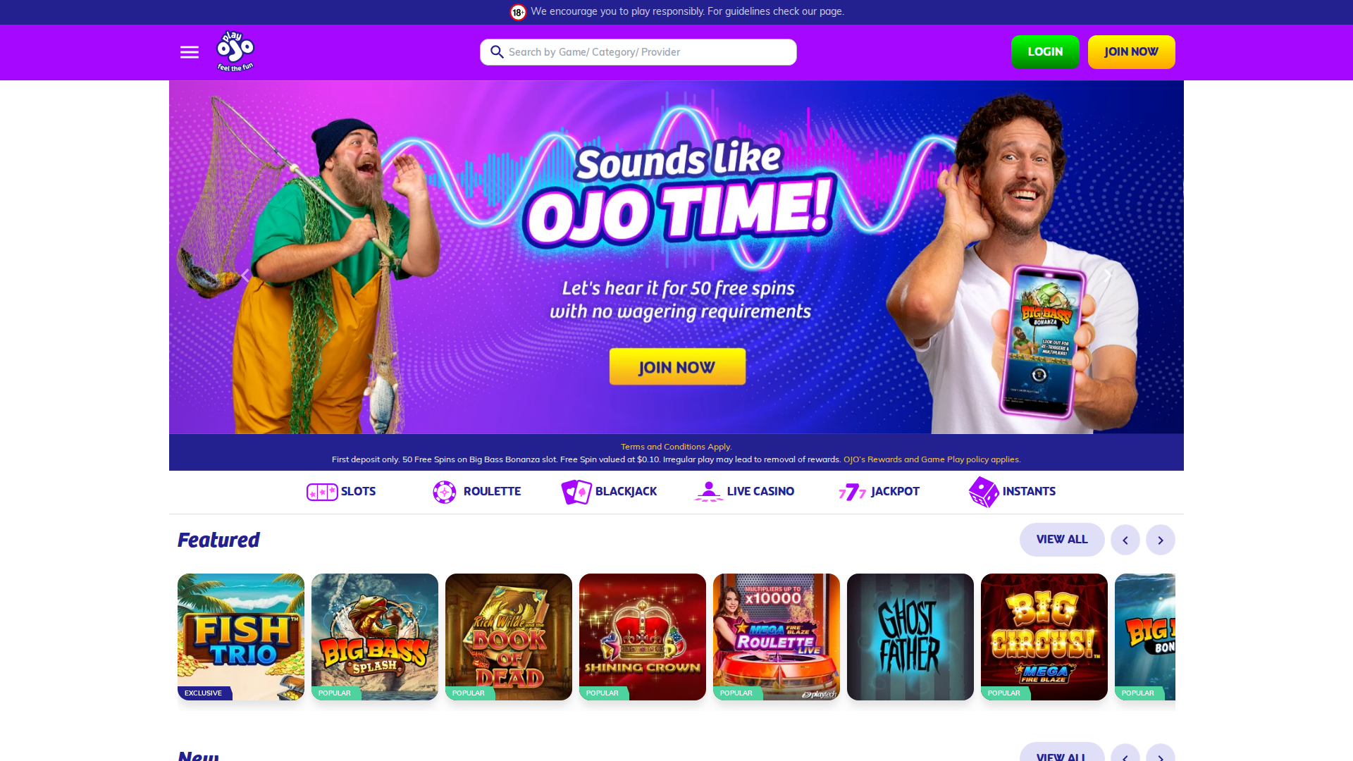PlayOjo casino website